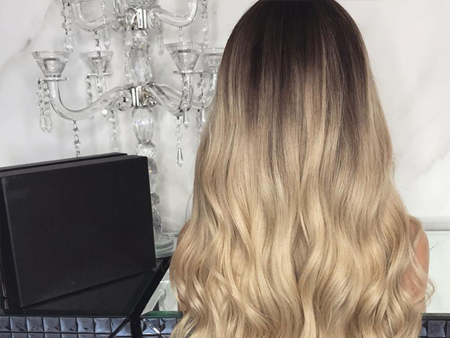 Gradual champagne color long hair